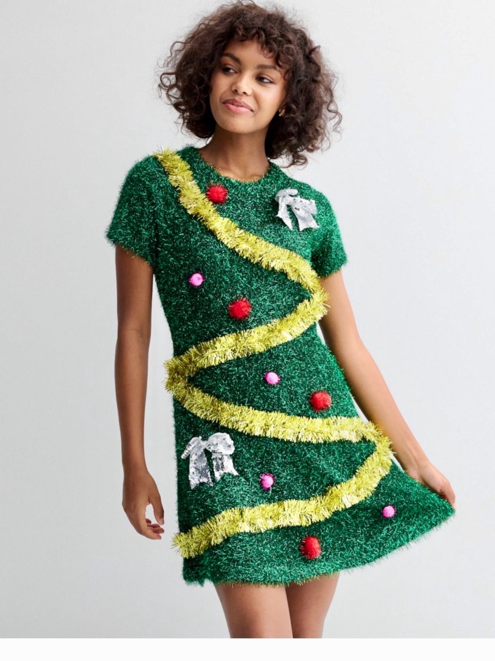 Born Famous Green Tinsel Embellished Christmas Tree Dress Women’s Sz Medium-New!